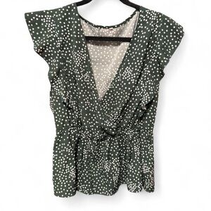 Green Polka Dot Ruffle Top Shein